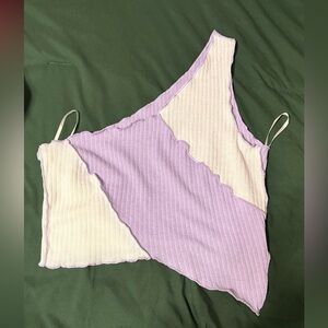 SHEIN Lavender and Cream Asymmetrical Ribbed Tank Top